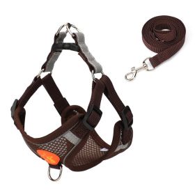 Small Dog Harness Puppy Harness and Leash Set with Reflective Strip for Small Dog Breeds (Color: BROWN, size: L)